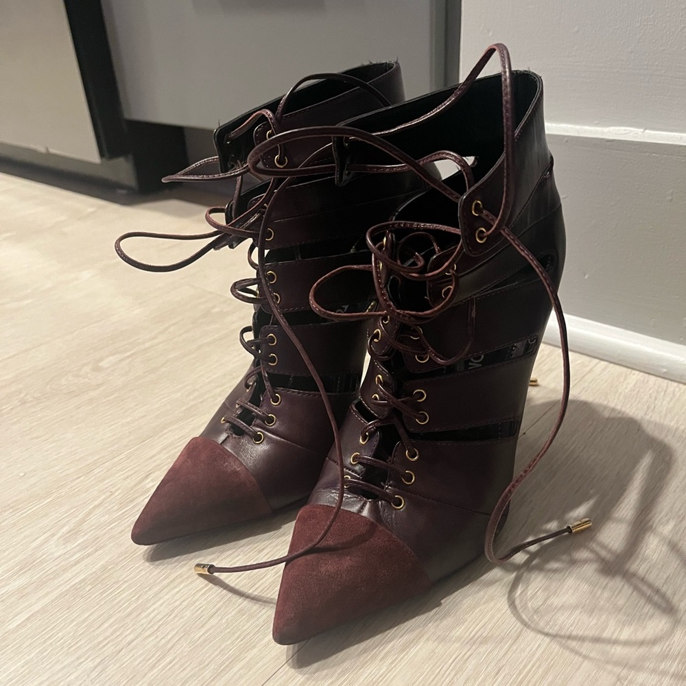 Tom Ford Burgundy Leather Ankle Boots